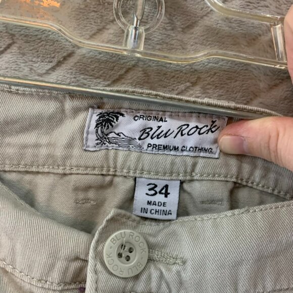 Blue Rock Mens 34 Cargo Shorts Khaki Beige Safari 100% Cotton Hiking Gorpcore - Picture 9 of 11